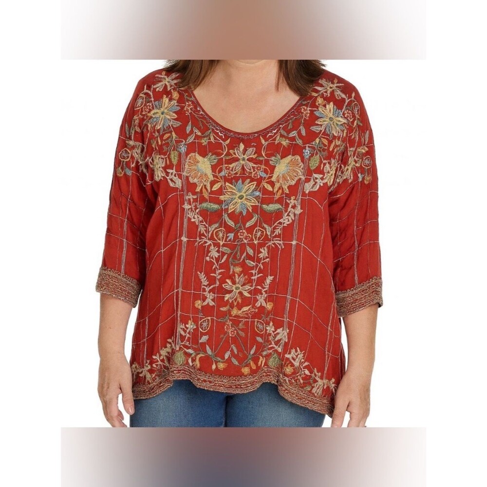 Johnny Was Cayenne Sienna Heavily Embroidered Bohemian Blouse Extra Large Iconic